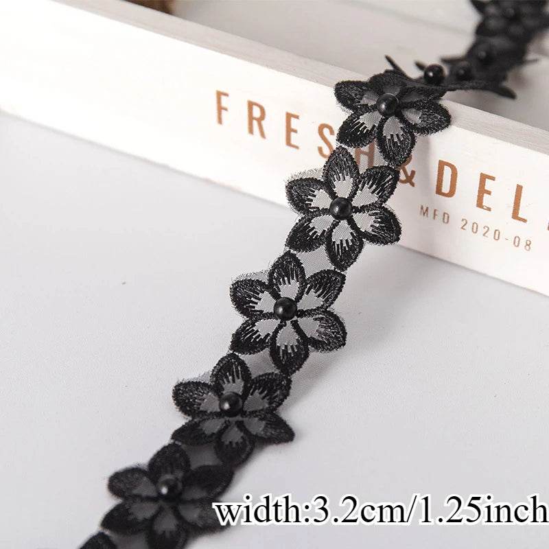 Stunning! Flower - pearl beaded lace ribbon with beaded fringe. Ideal for handmade dresses, adding unique charm. - P12 Hub Europe