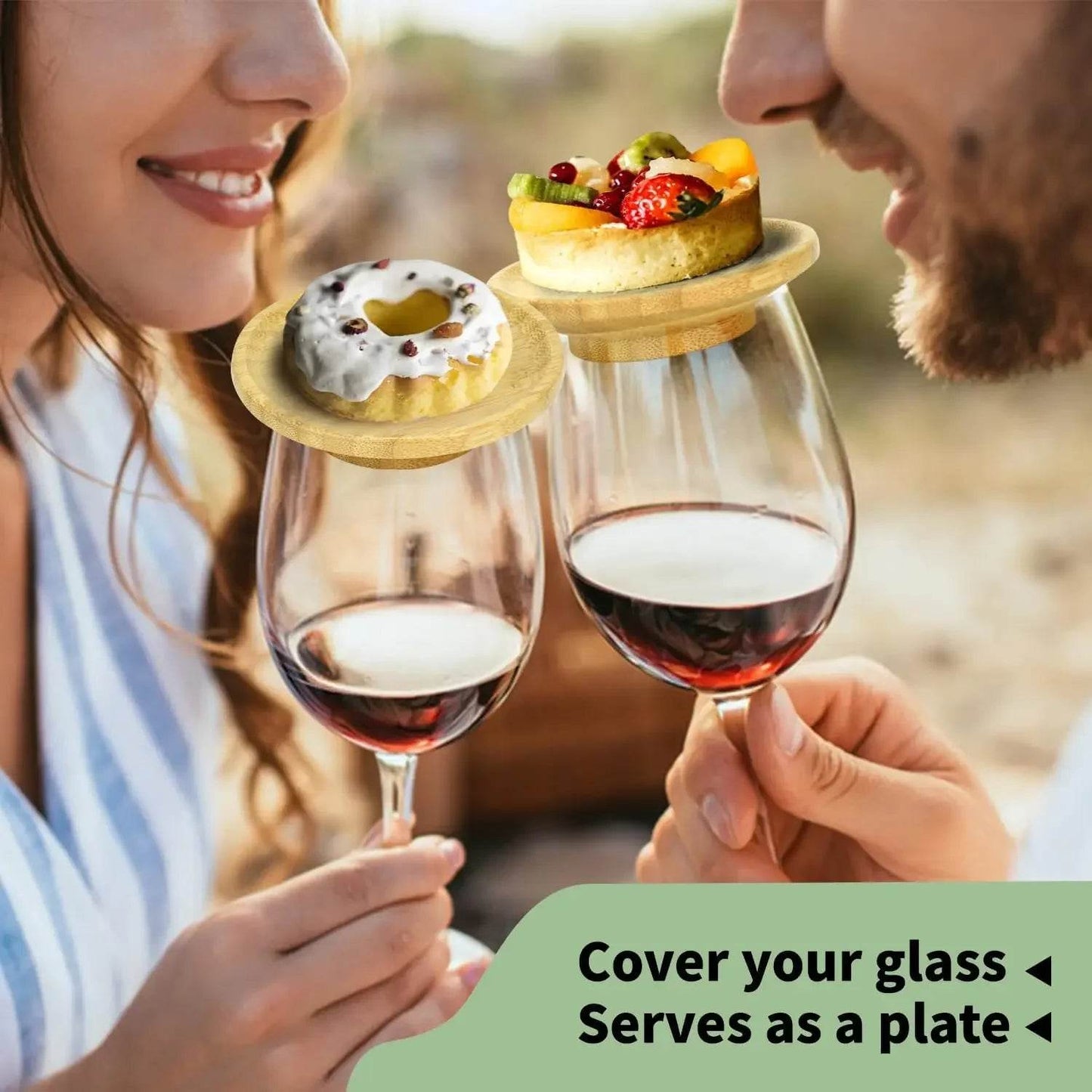 1-4Pcs Wine Glass Charcuterie Topper, Bamboo Wine Glass Covers for Appetizers Wine Glass Topper Coasters Plate for Bars Party - P12 Hub Europe
