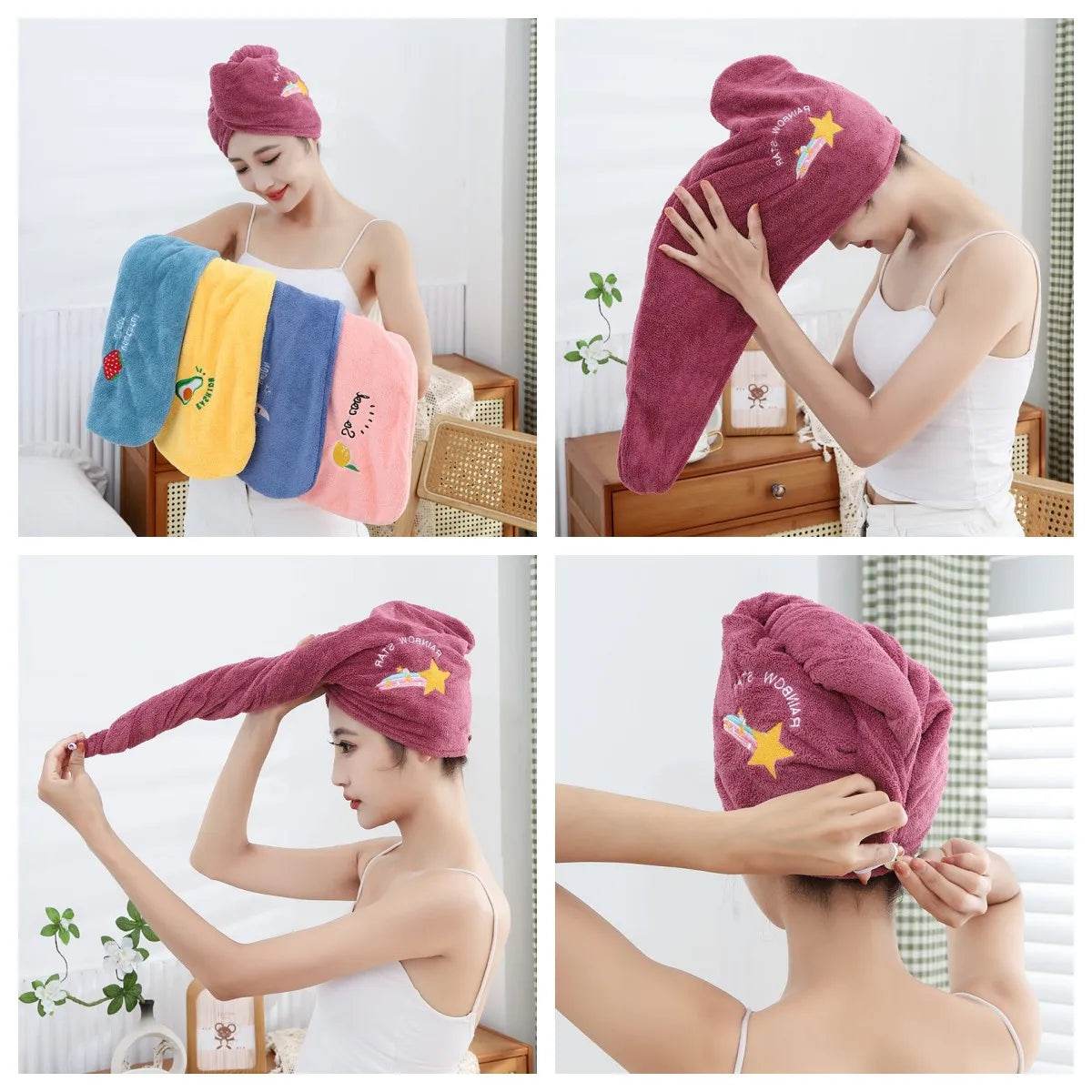 1pc Quickly Dry Hair Hat Super Absorbent Soft Bathroom Women Head Towels Girls Cute Hair Towel Hair Dry Wrap Bonnets - P12 Hub Europe