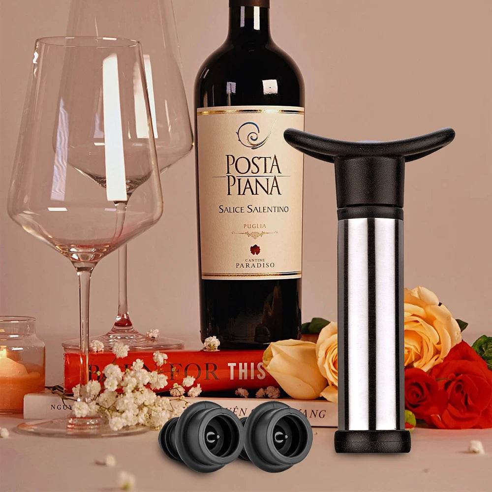 WOTOR Advanced Wine Stoppers Stainless Steel Manual Vacuum Pump Wine Saver Reusable Wine Bottle Stopper Sealer Keep Wine Fresh - P12 Hub Europe