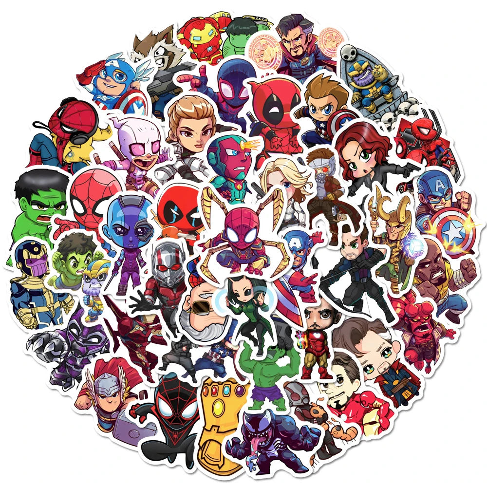 10/30/50/100/200pcs Disney Cute Super Hero Cartoon Anime Stickers Waterproof DIY Laptop Skateboard Bike Car Sticker for Kids Toy