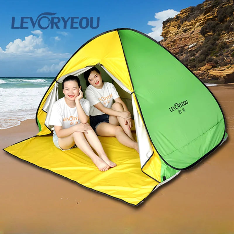 2Second Quick Open Fully Automatic Beach Tent 200*165*125cm UV Protection Sunshade Pop Up Waterproof Silver Coated Steel Pole