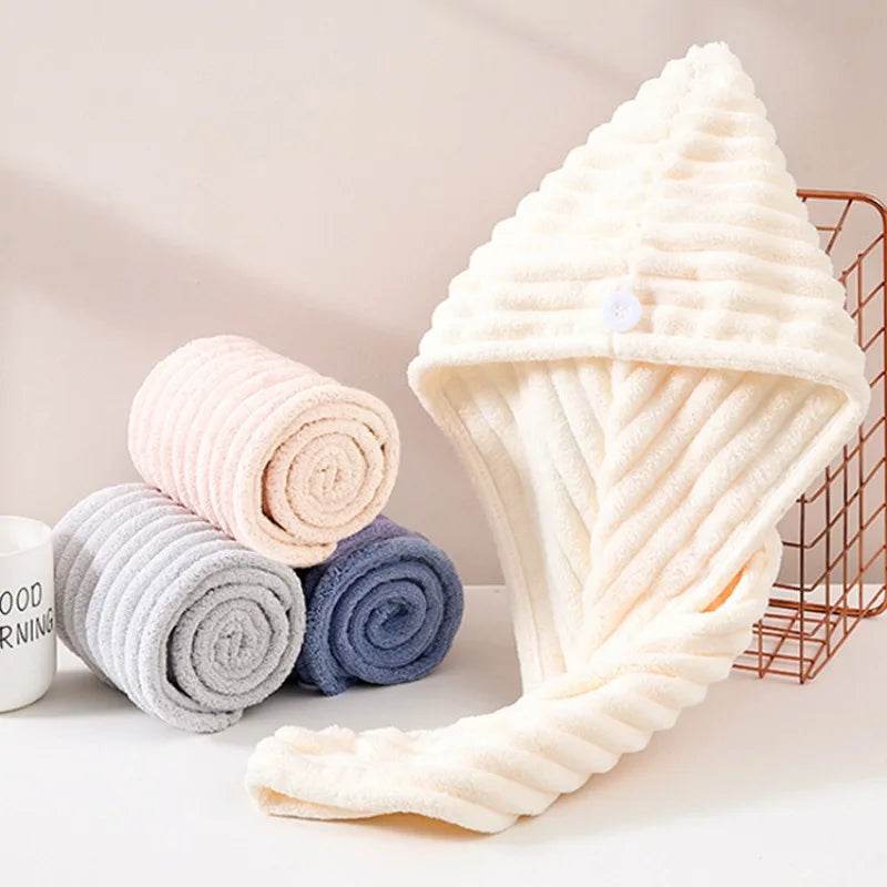 1Pcs Microfiber Quick-dry Hair Towel Cap with Button Super Absorption Bath Hat Fast Drying Hair Drying Wrap Hat Towel for Women - P12 Hub Europe