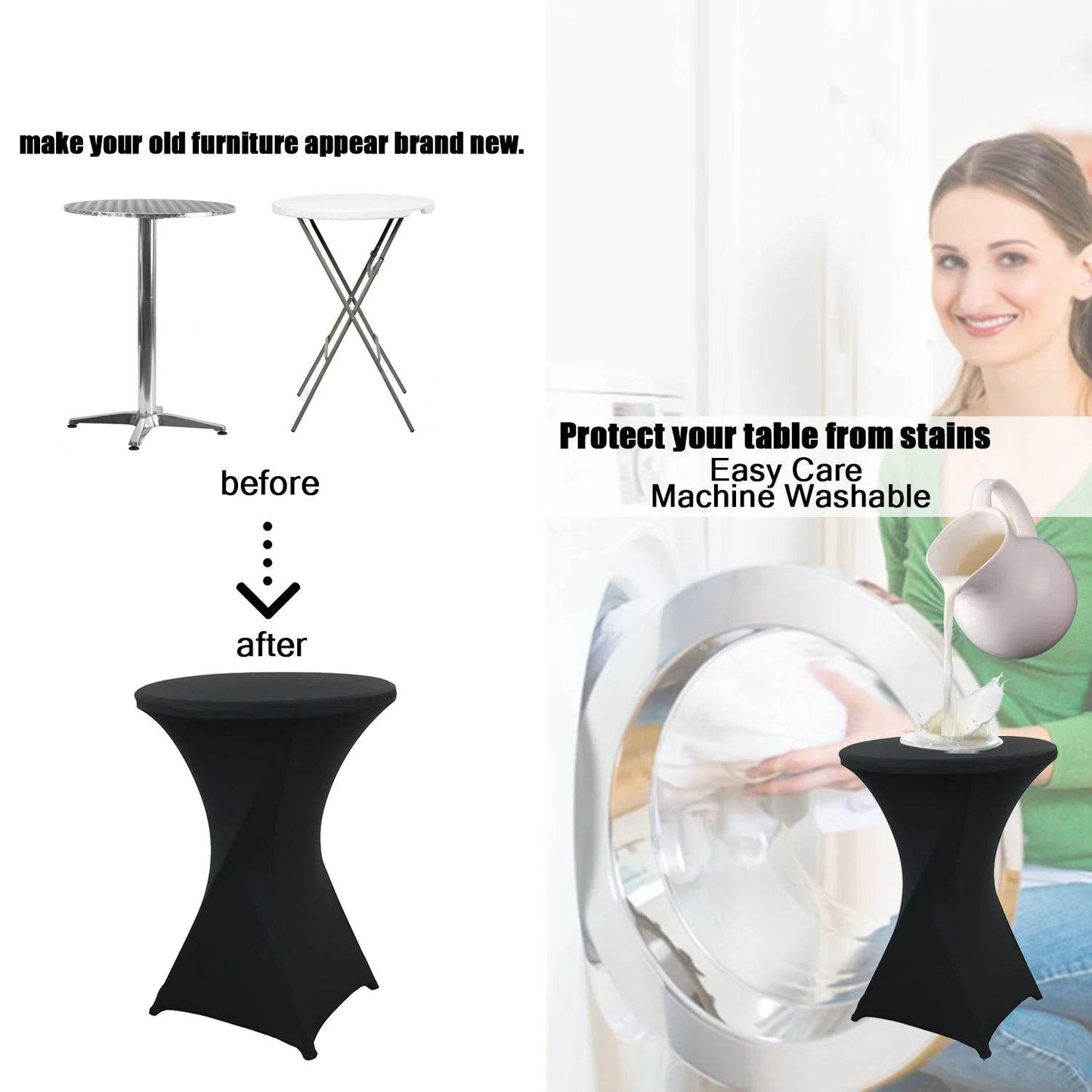 1Pc Round Cocktail Table Cover, Spandex Stretch Table Cloth for Bar Party Wedding Birthday Banquet - P12 Hub Europe