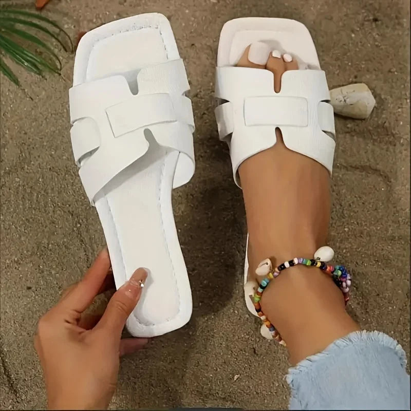 Chic Womens Slide Sandals - Lightweight, Casual, Flat, Square Open Toe - Perfect for Summer & Kings Day
