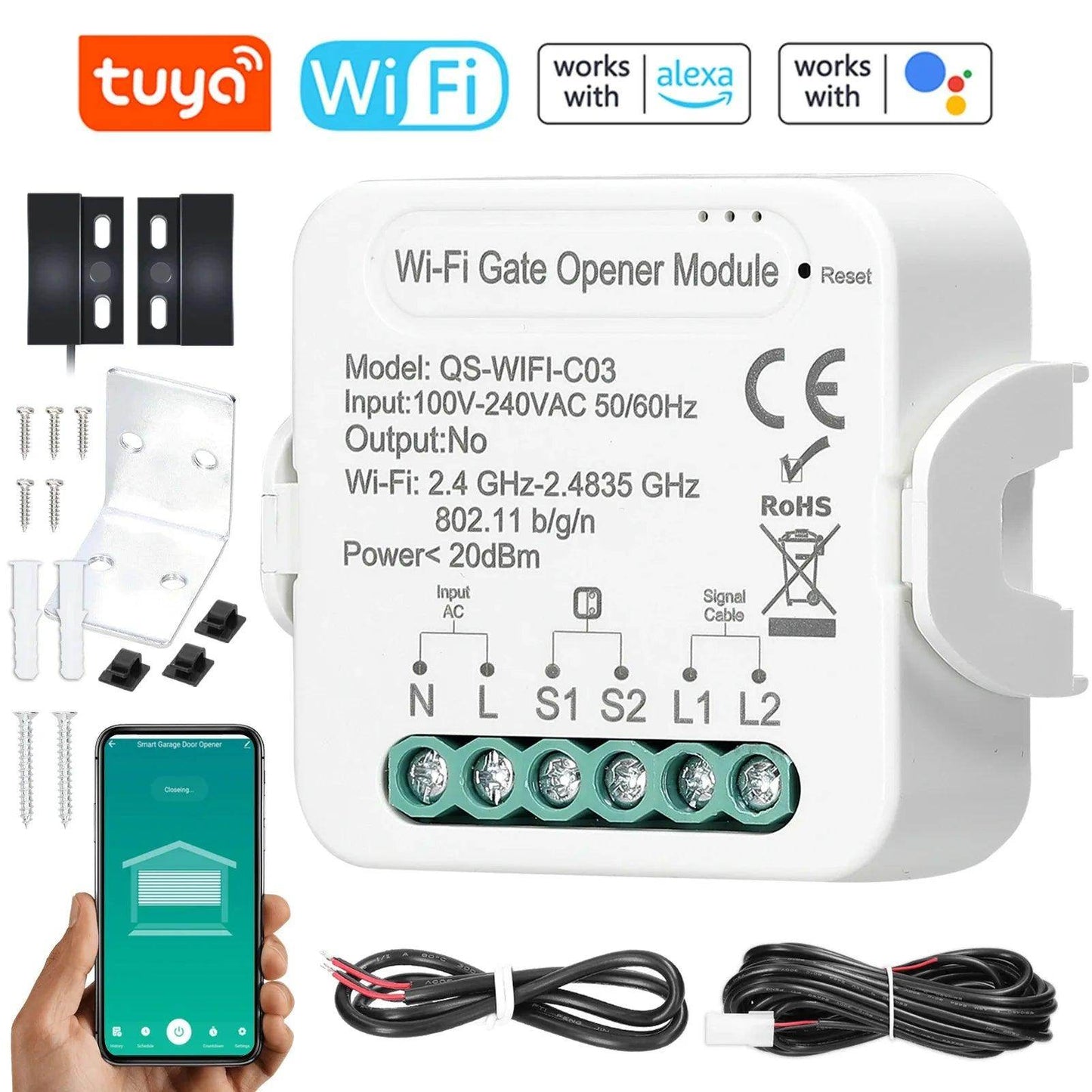 Garage Door Opener WiFi/ZigBee | Alexa/Google, Remote, Timer, Share - P12 Hub Europe