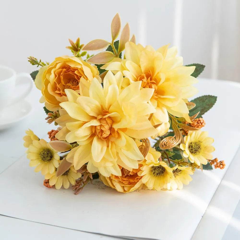 1Pc Hot sale Artificial Flower Silk Dahlia Rose daisy Christmas Home Decoration Bonsai Room Wedding Bridal Bouquet Party Diy box - P12 Hub Europe