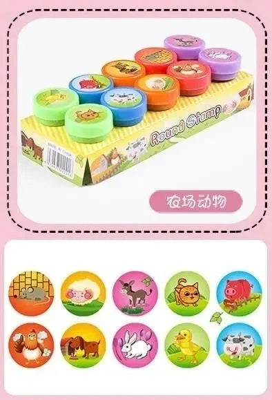 10pcs Assorted Stamps for Kids Self-ink Stamps Children Toy Stamps Smiley Face Seal Scrapbooking DIY Painting Photo Album Decor