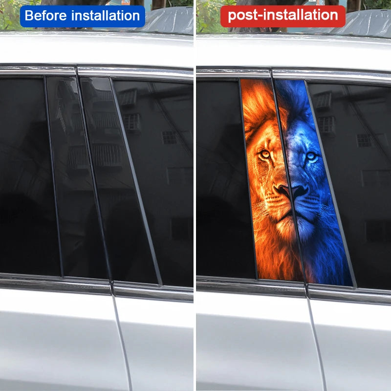 2pcs Wolf Car B-Pillar Stickers DIY Animal-Shaped Car Center Pillar Stickers Vinyl Waterproof Car Door Pillar Stickers