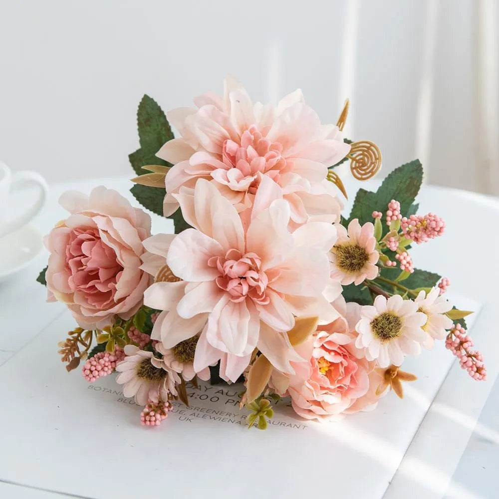 1Pc Hot sale Artificial Flower Silk Dahlia Rose daisy Christmas Home Decoration Bonsai Room Wedding Bridal Bouquet Party Diy box - P12 Hub Europe