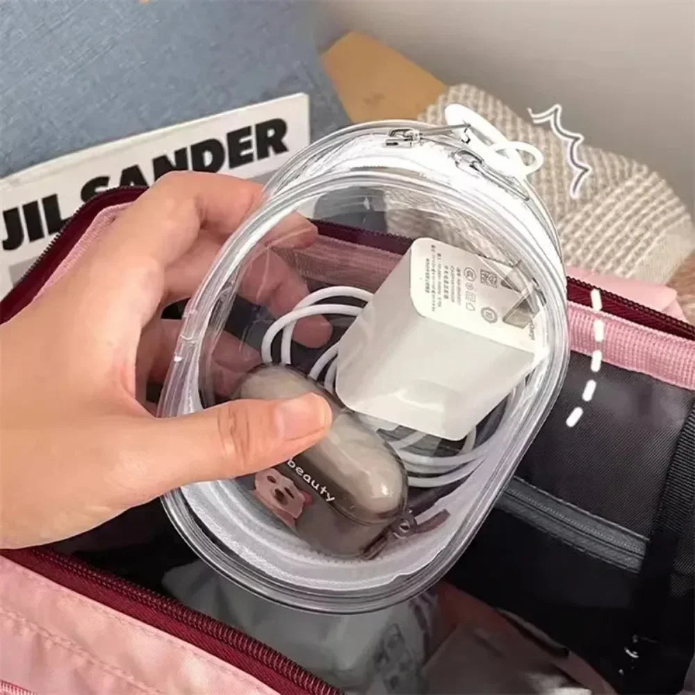 Portable Mini Clear Zipper Storage Bag Keychain Cartoon Doll Children Toy Mystery Box Organizer for Earphones Chargers Gift Bag