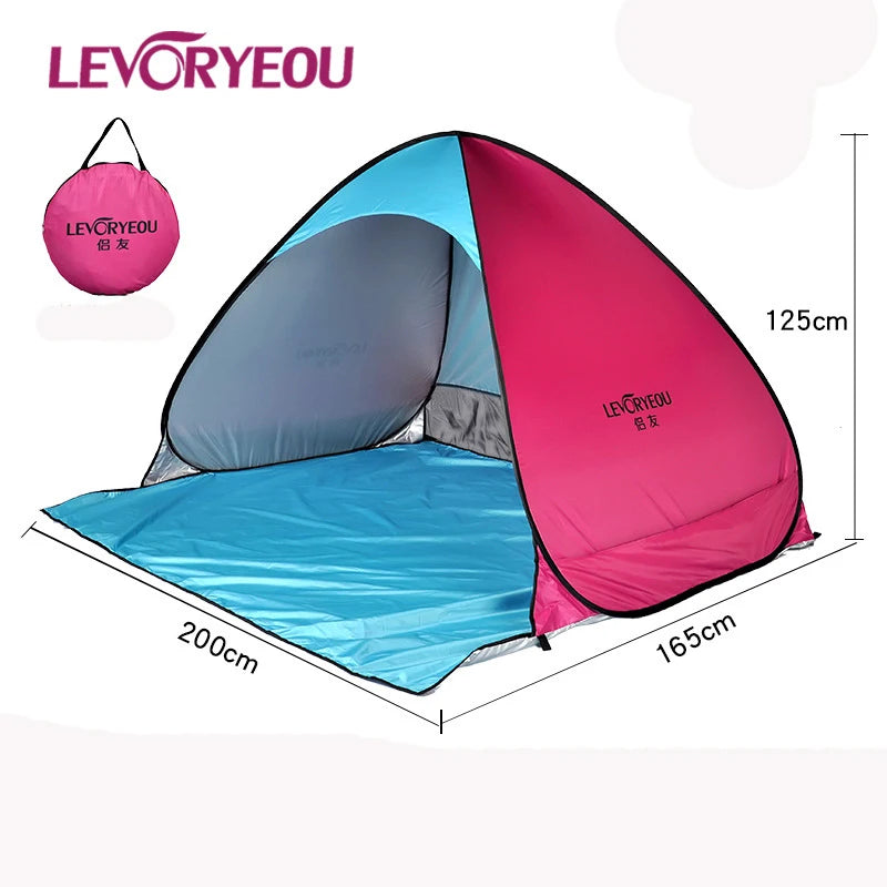 2Second Quick Open Fully Automatic Beach Tent 200*165*125cm UV Protection Sunshade Pop Up Waterproof Silver Coated Steel Pole