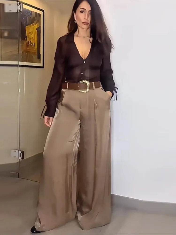 HipSeam Satin Wide Leg Trousers - P12 Hub Europe