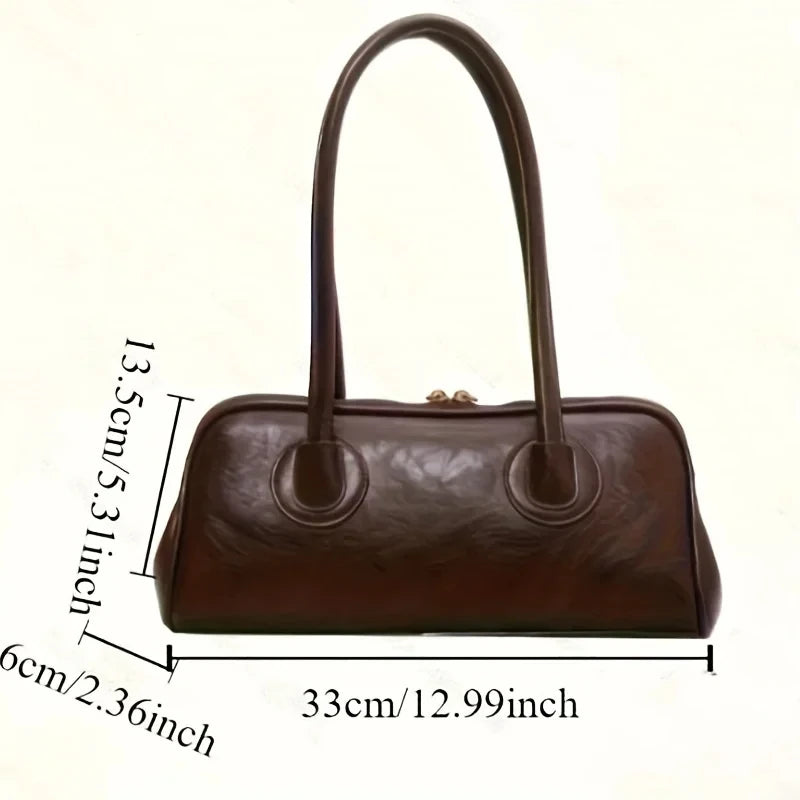 Fashion Portable Baguette Bag Retro High-quality Pu Large-capacity Bowling Underarm Shoulder Bag Niche Design Light Luxury
