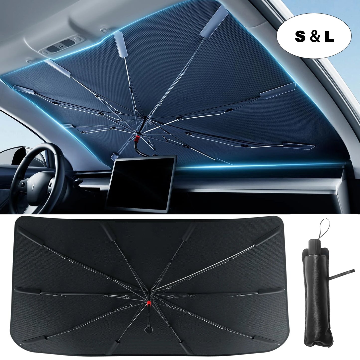 2024 Car Windshield Sun Shade Umbrella Foldable Sunshade Front Window Cover for UV Block Heat Protection Protector Parasol