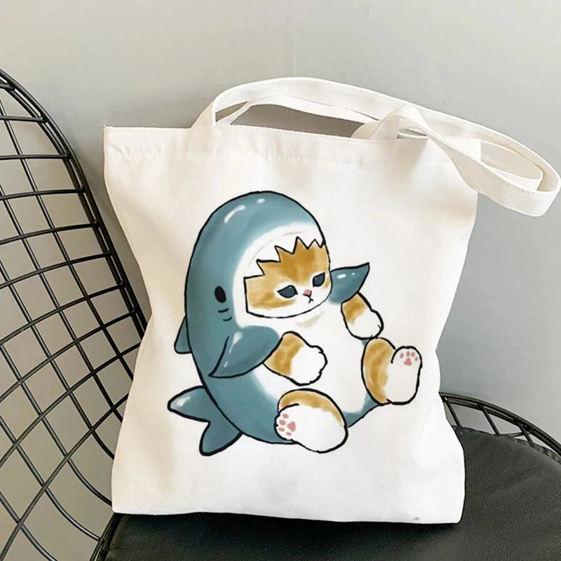 Kawaii Cats Cartoon Manga Tote Bag Beach Bag Shopper Bags Handbags Canvas Shoulder Bags Woman Shopping Bags High Capacity