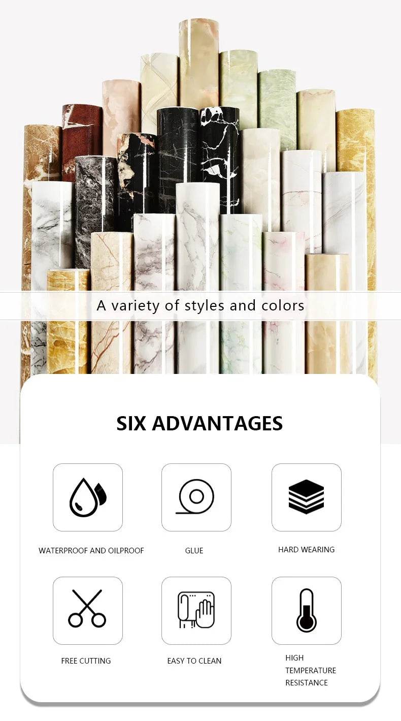 Marble Kitchen Waterproof Stickers PVC Self Adhesive Oil Proof Wall Sticker for Desktop Bathroom Renovation Wall Decor Removable - P12 Hub Europe