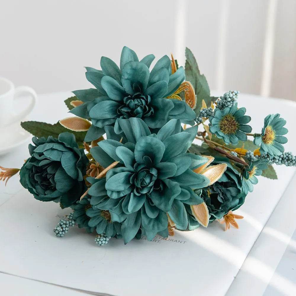 1Pc Hot sale Artificial Flower Silk Dahlia Rose daisy Christmas Home Decoration Bonsai Room Wedding Bridal Bouquet Party Diy box - P12 Hub Europe