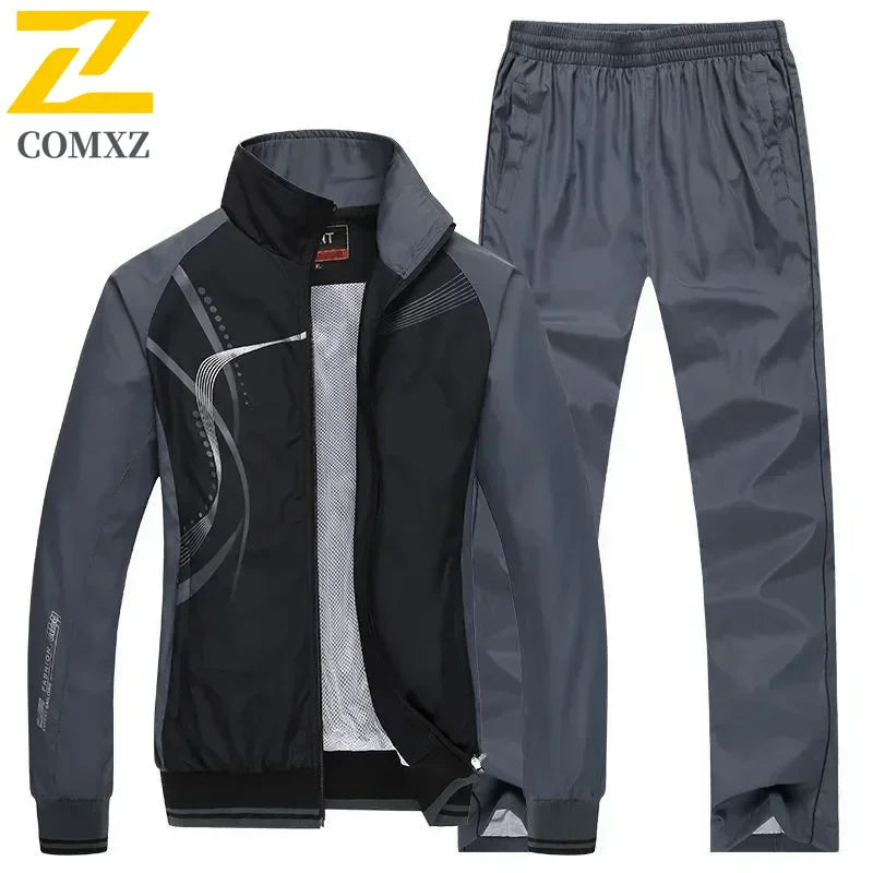 Men Sportswear New Spring Autumn Tracksuit 2 Piece Sets Sports Suit Jacket+Pant Sweatsuit Male Fashion Print Clothing Size L-5XL