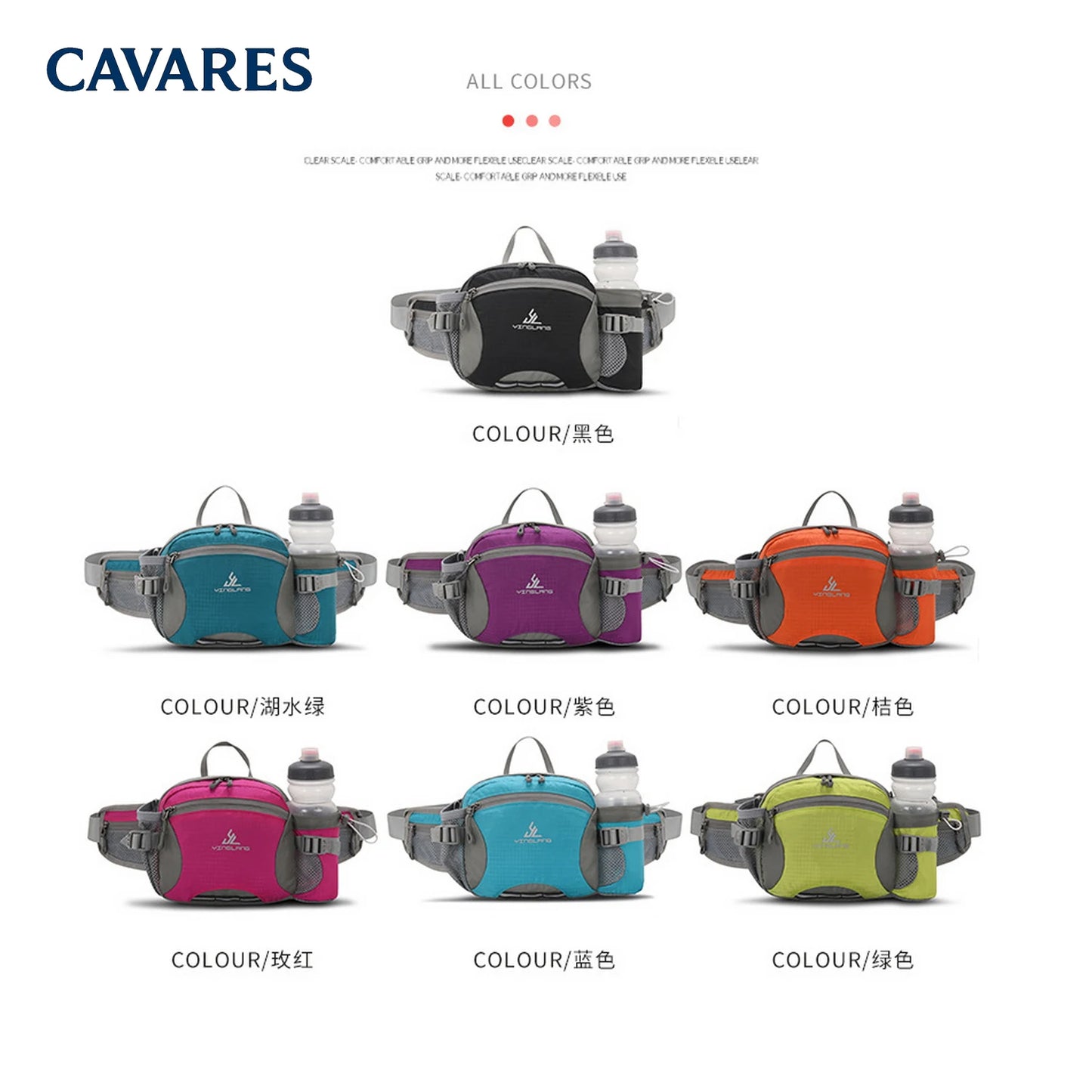 Nylon Waterproof Waist Bag with Bottle Holder Shoulder Crossbody Bag Outdoor Sports Hiking Running Cycling Bag for Man Women