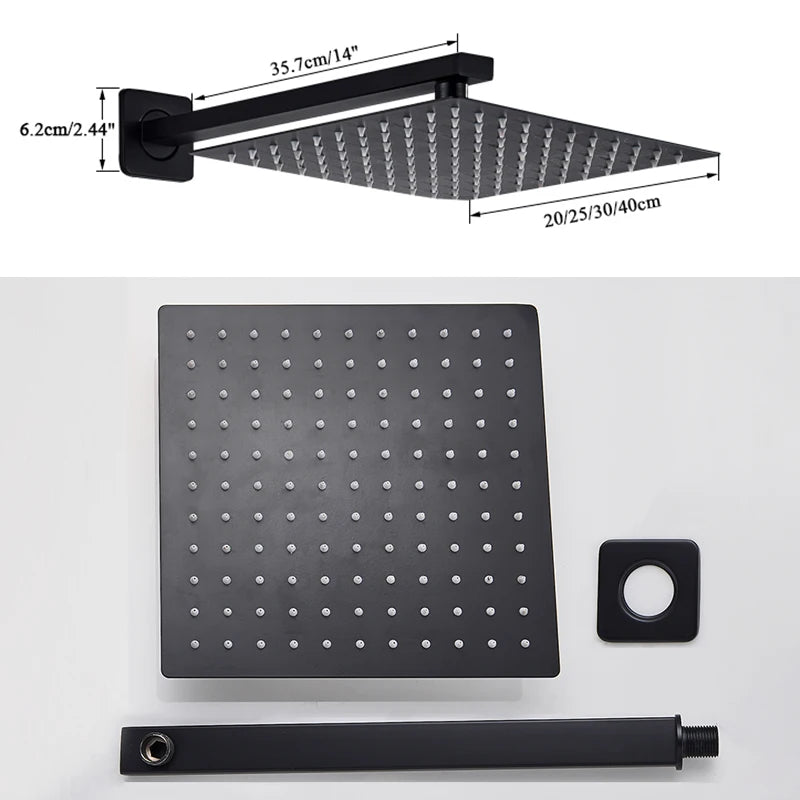 Rainfall Shower Head 8"/10"/12" Square Bathroom Ultrathin Rain Top Shower Head with Shower Arm Faucet Accessories Wall Mounted