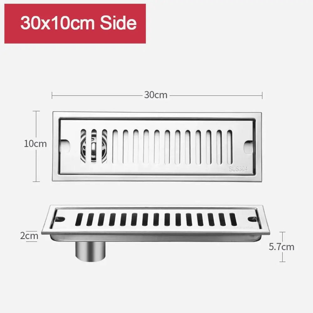 20/30/40/50cm Stainless Steel Shower Floor Drain Bathroom Rectangle Linear Floor Drainage Floor Drain with Strainer Cover