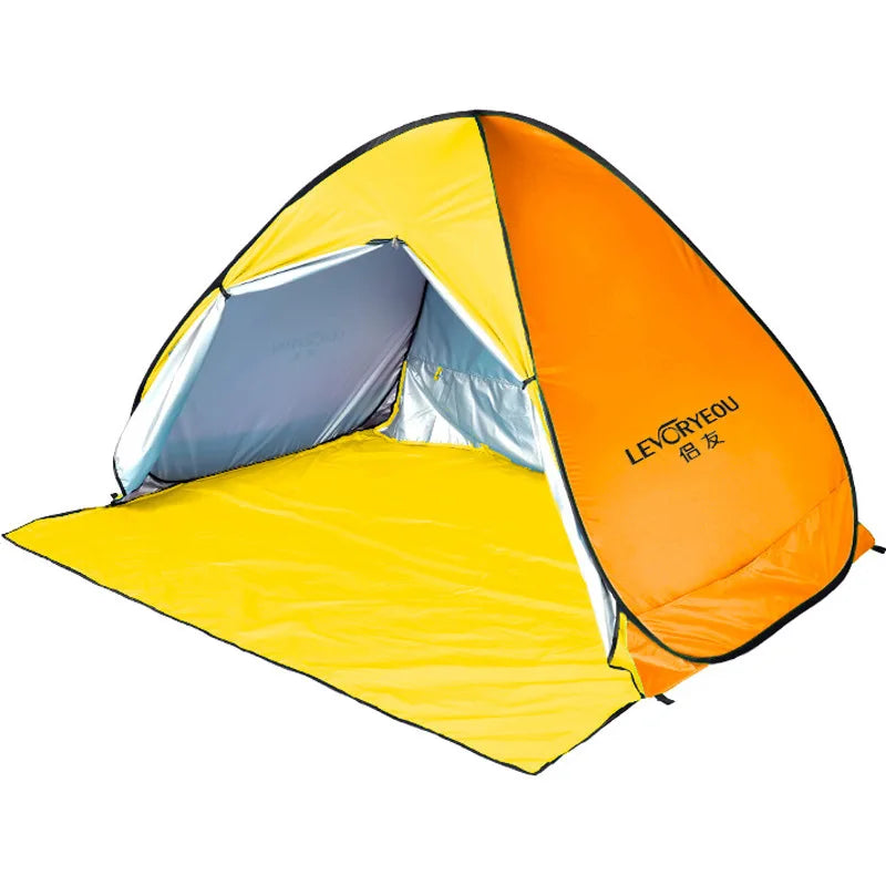 2Second Quick Open Fully Automatic Beach Tent 200*165*125cm UV Protection Sunshade Pop Up Waterproof Silver Coated Steel Pole