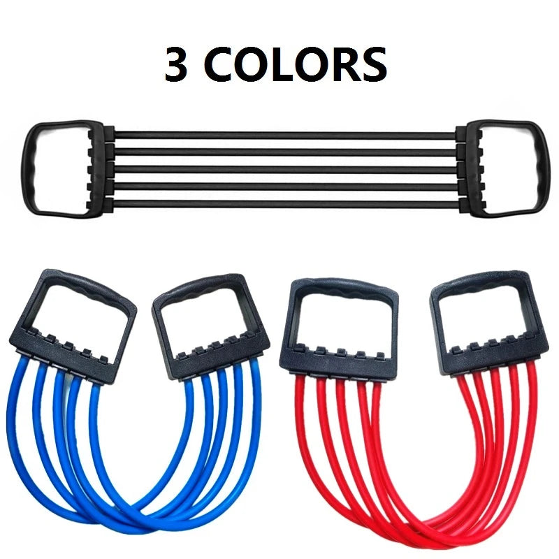 Full Body Workout Set Chest Expander with 5 Removable Resistance Bands for Pilates Push-Ups Muscle Strengthening Gym Training