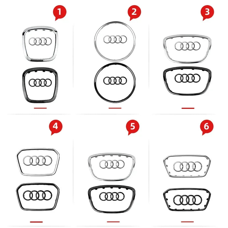For Audi A3 A4 B8 8P B9 8V A5 A6 C7 A7 Q3 Q5 Q7 Automobile Steering Wheel Logo Bright Frame Strip Electroplated Car Logo Sticker