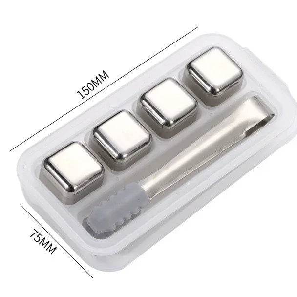 304 Food Stainless Steel Ice Cubes Set Reusable Chilling Stones for Whiskey Wine Cooling Cube Rock with Tongs Kitchen Bar Tools - P12 Hub Europe