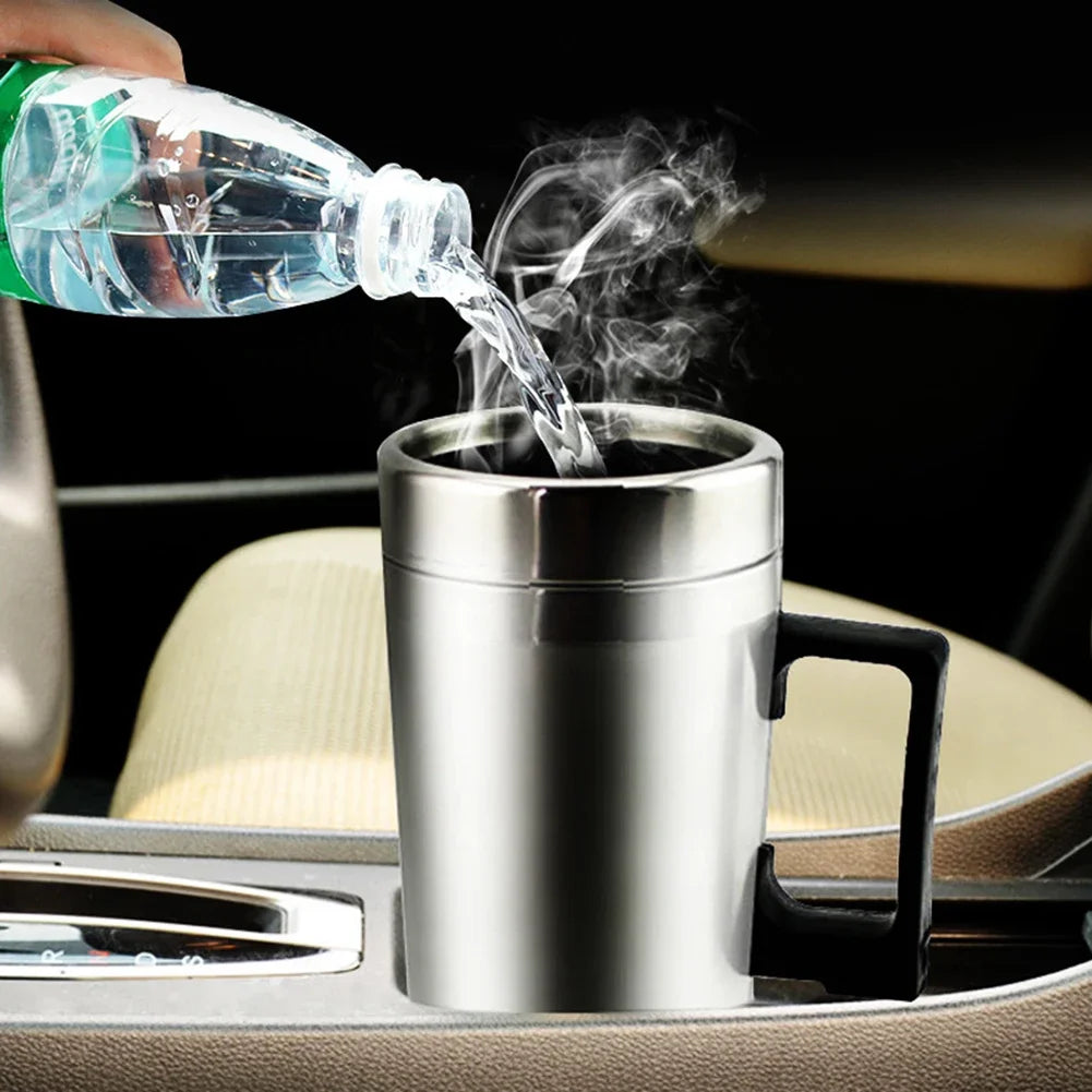 12V 24V Car Electric Heating Cup Travel Kettle Stainless Steel Camping Travel Coffee Milk Thermal Mug Warmer Cup 300/750/1200ML