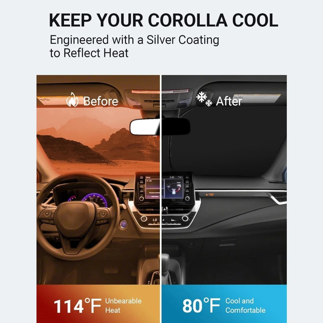 Upgraded Sunshade for 2019-2025 Toyota Corolla Windshield UV Protection Fabric Metal Frame Full-Size Foldable Front Sun Shade