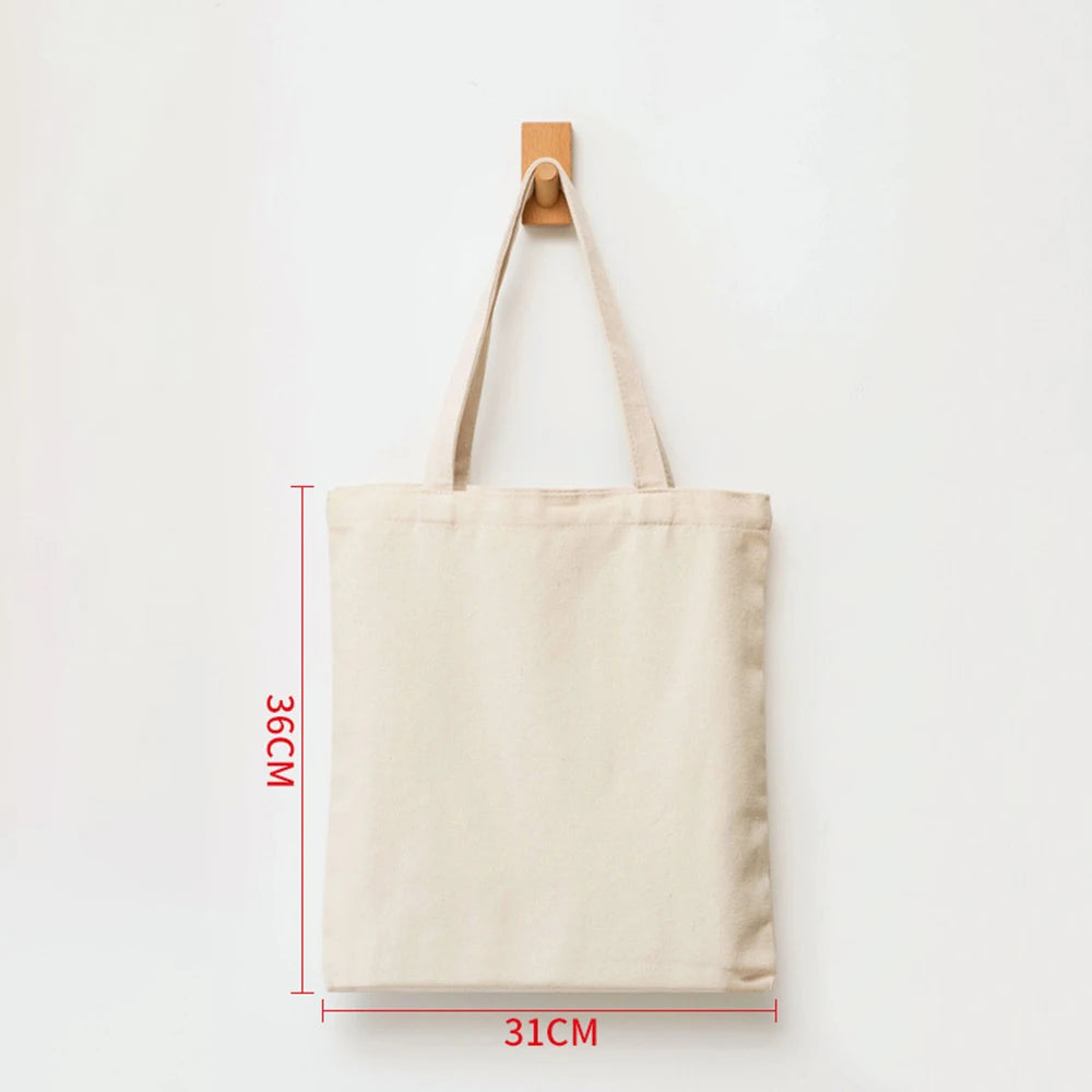 Large Capacity Canvas Shopping Bags Folding Eco-Friendly Cotton Tote Bags Reusable DIY Shoulder Bag Grocery Handbag Beige White
