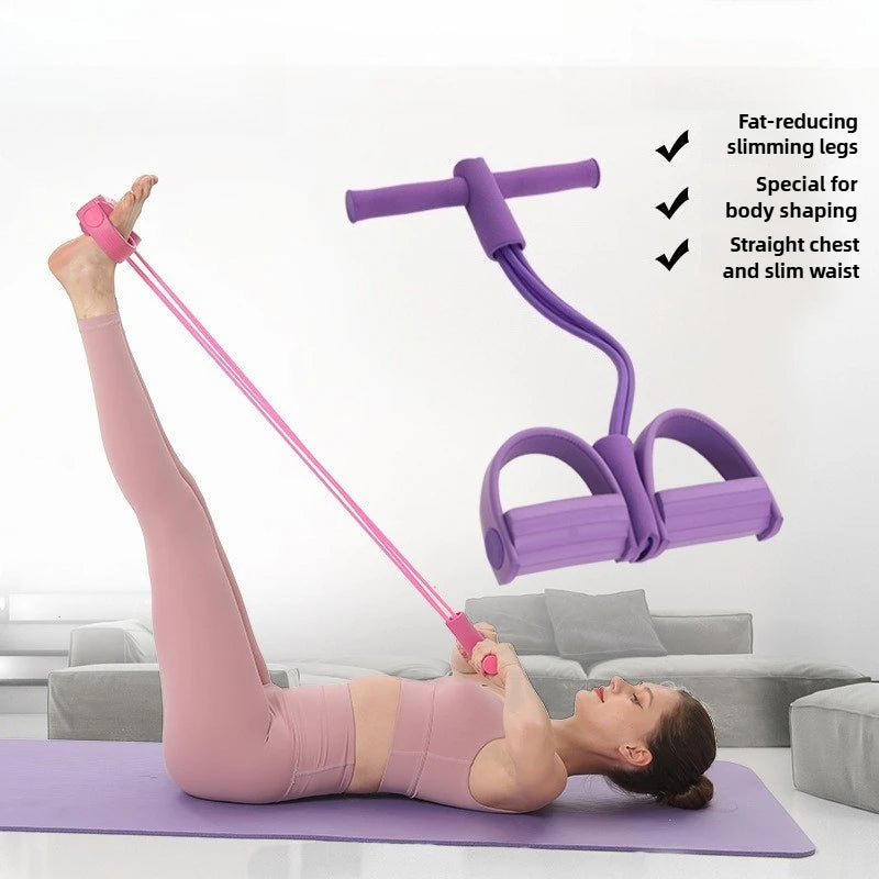 1PC Four-Tube Pedal Tensioner Multi-Functional Home Gym Fitness Equipment Yoga Abdominal Strengthening Elastic Band Tension Rope