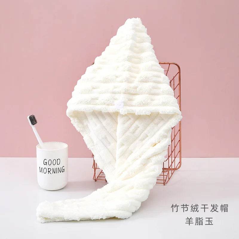 1Pcs Microfiber Quick-dry Hair Towel Cap with Button Super Absorption Bath Hat Fast Drying Hair Drying Wrap Hat Towel for Women - P12 Hub Europe
