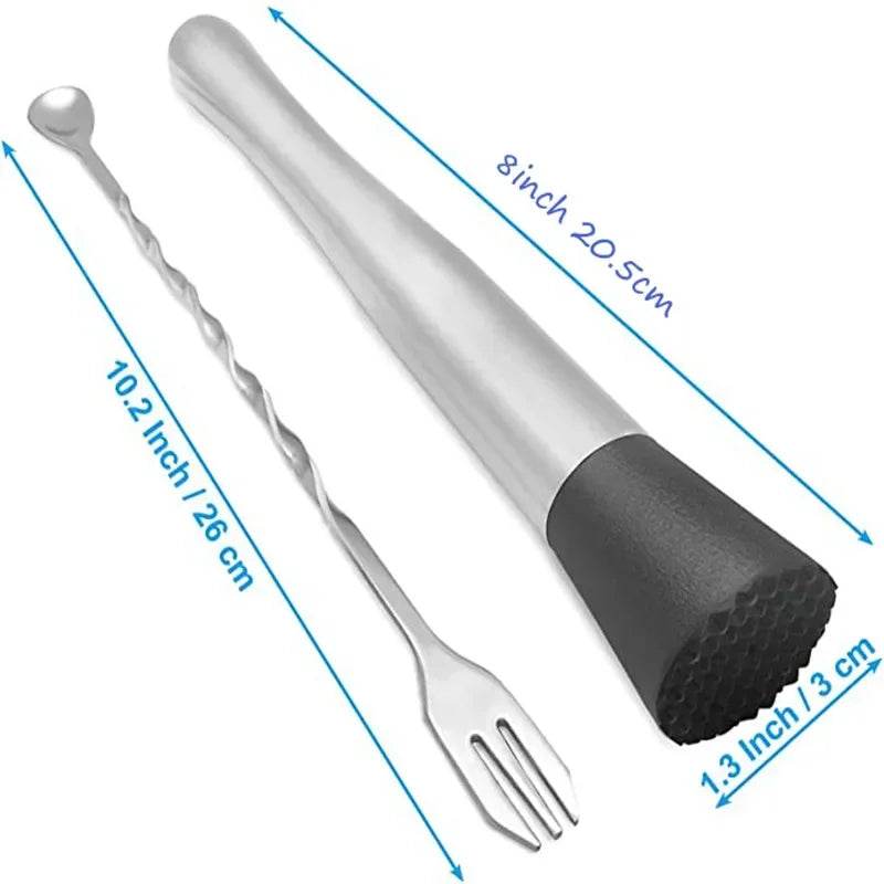 8 Inch Cocktail Muddler and Mixing Spoon, Stainless Steel Cocktail Muddler Home Bar Bartender Tool Barware Set - P12 Hub Europe