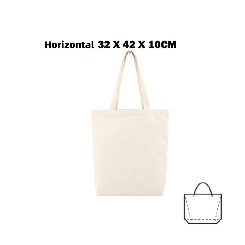 Large Capacity Canvas Shopping Bags Folding Eco-Friendly Cotton Tote Bags Reusable DIY Shoulder Bag Grocery Handbag Beige White