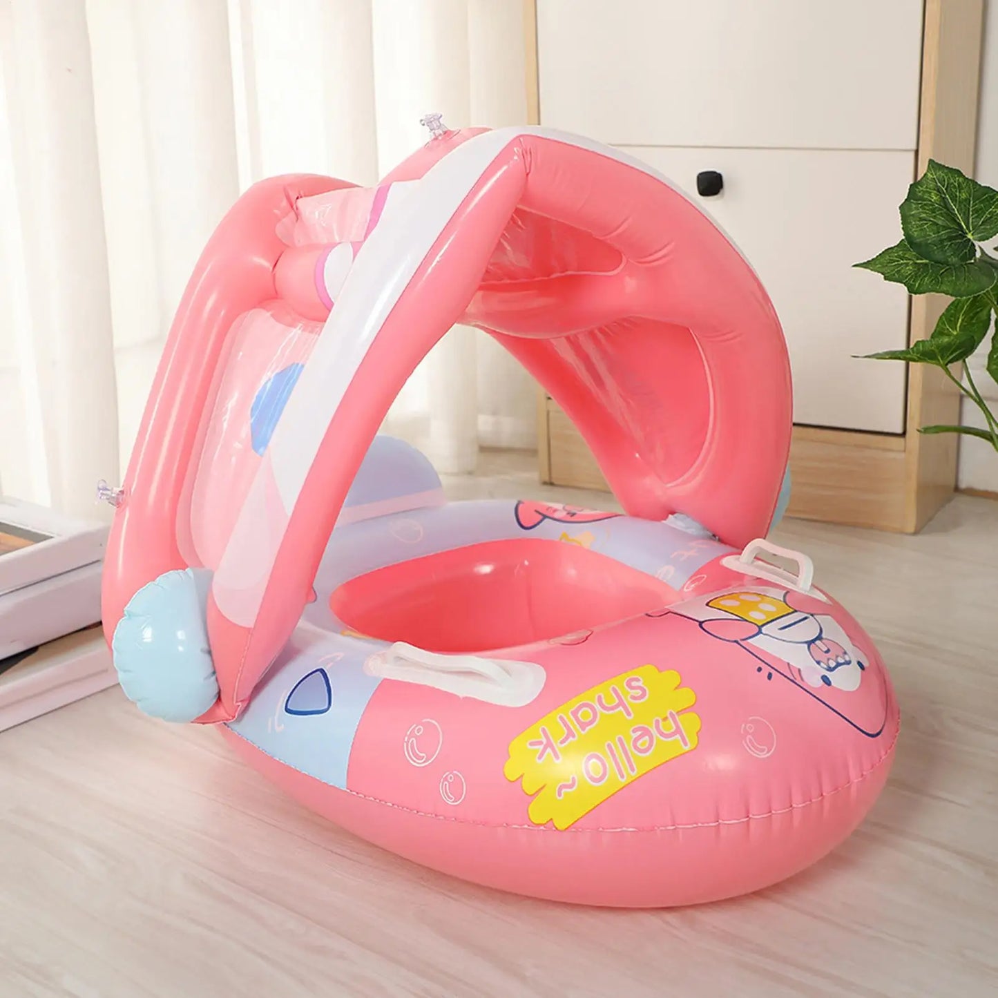 Summer Baby Float with Canopy Baby Pool Tube with Canopy Sun Protection Kids Water Ring with Seat for 6-36 Months Boys and Girls