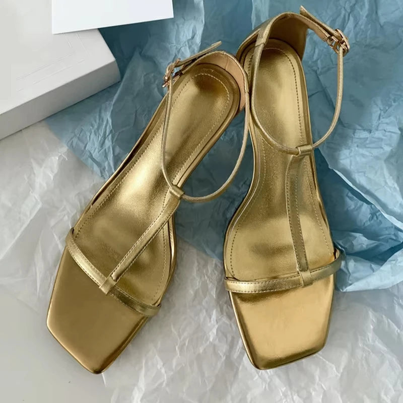 JOZHAMTA Size 34-43 Fashion Women Summer Sandals Shoes Mid Heel Cow Leather Sexy Simple Open Toe Party Shoes Pumps Wedding