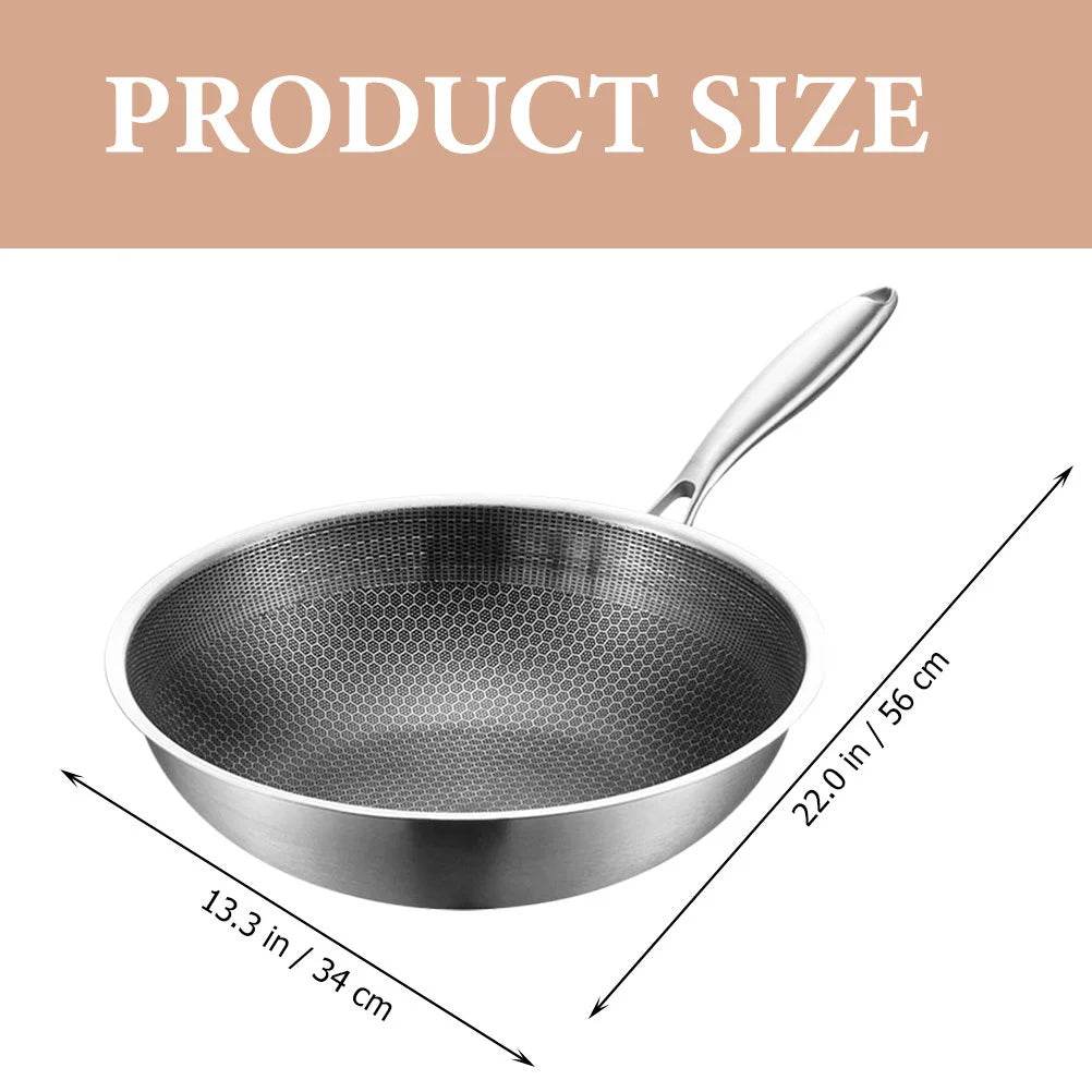 Stainless Steel Wok Honeycomb Grain Restaurant Frying Pan Kitchen Non-stick Cookware Chinese Style Easy to Hold for Stoves - P12 Hub Europe