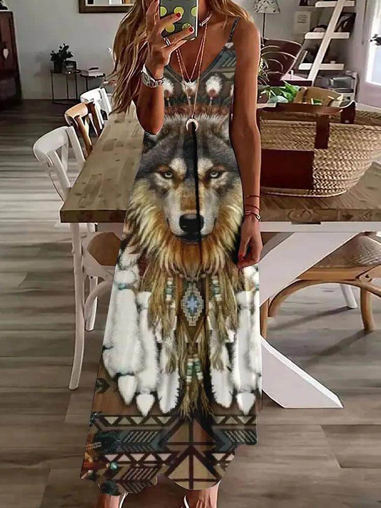 3D Owl Print Boho Maxi Dress Sleeveless Tribal - P12 Hub Europe