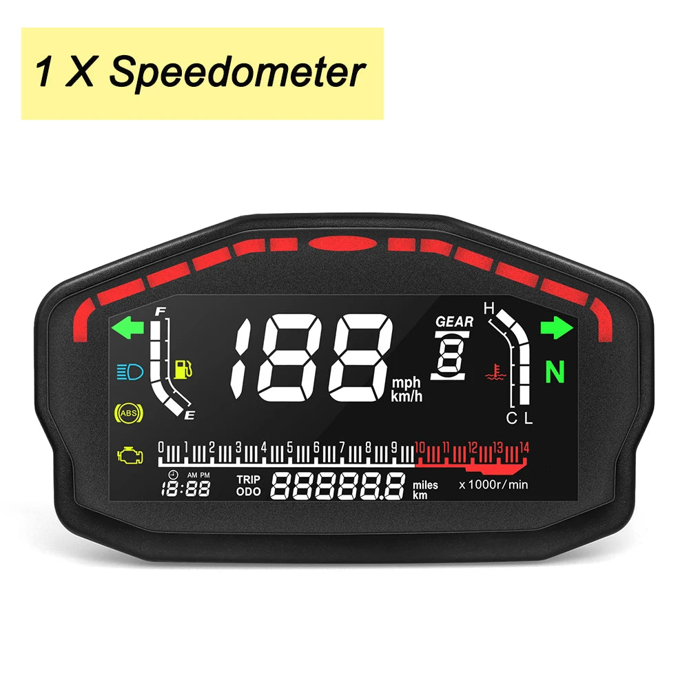 for1, 2,4 Cylinders Motorcycle Digital Board Dash Universal Motorbike Speedometer 0-14000r/min Odometer Gauge Gear Adjustable