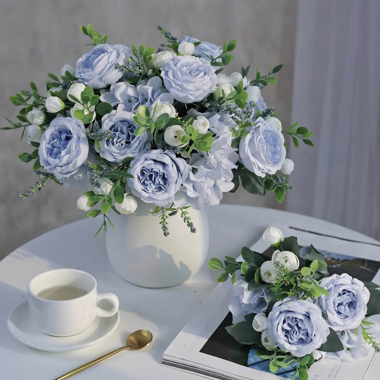 1PC Artificial Flowers Wedding Home Bedroom Decoration Bridal Bouquet Garden Fake Silk Peony Hydrangeas Vase for Board Outdoors - P12 Hub Europe