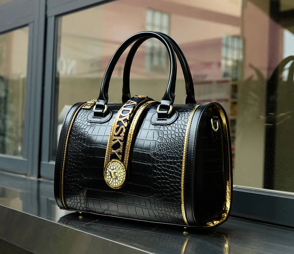 VM FASHION KISS NEW Rendering Boston Handbag Classic Style Crossbody Bag Elegant Women's Shoulder Bag Leather Satchel Purse