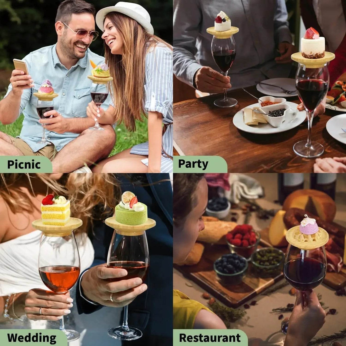 1-4Pcs Wine Glass Charcuterie Topper, Bamboo Wine Glass Covers for Appetizers Wine Glass Topper Coasters Plate for Bars Party - P12 Hub Europe