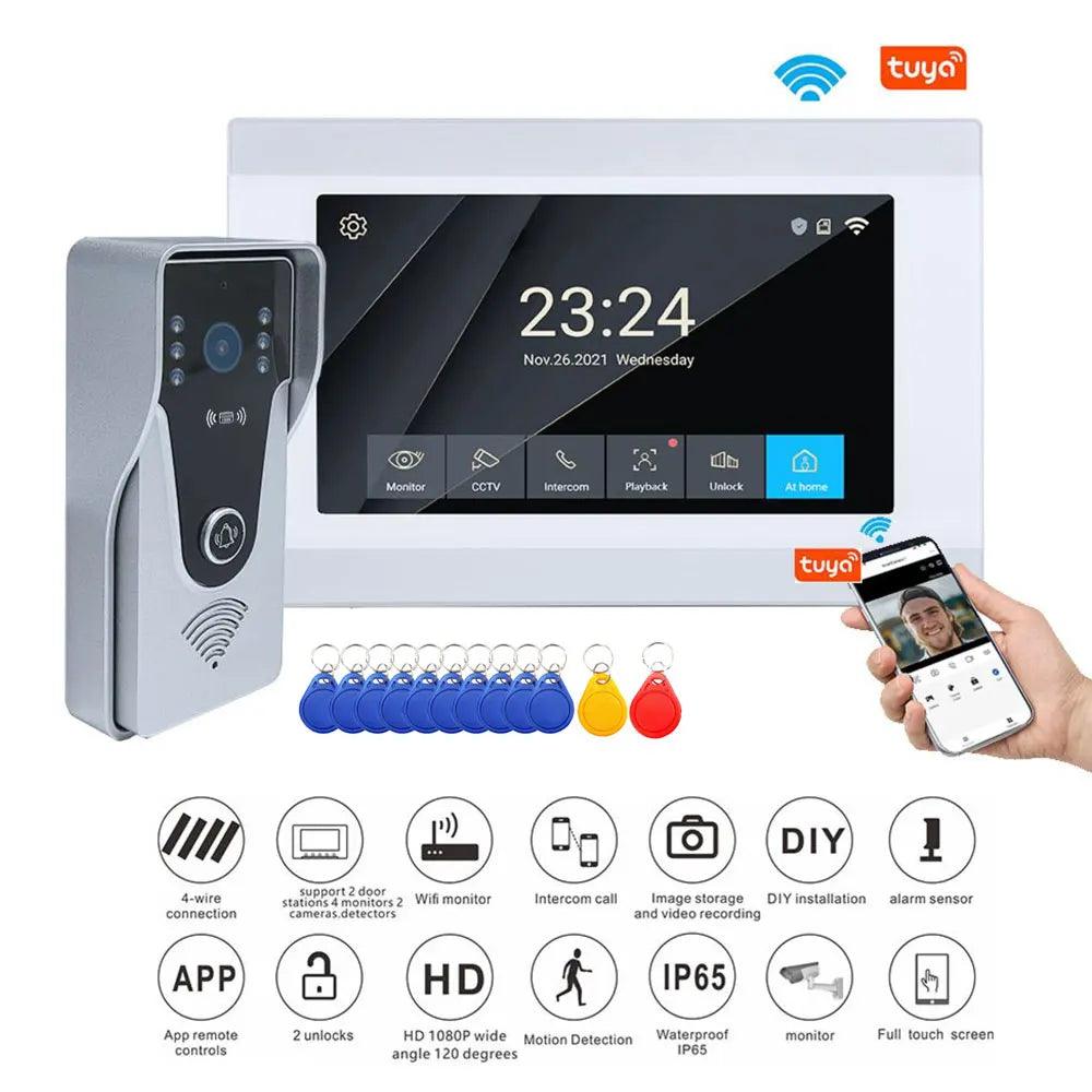 WiFi Intercom 1080P 7" Touch, RFID, Motion, SD Card, 100°