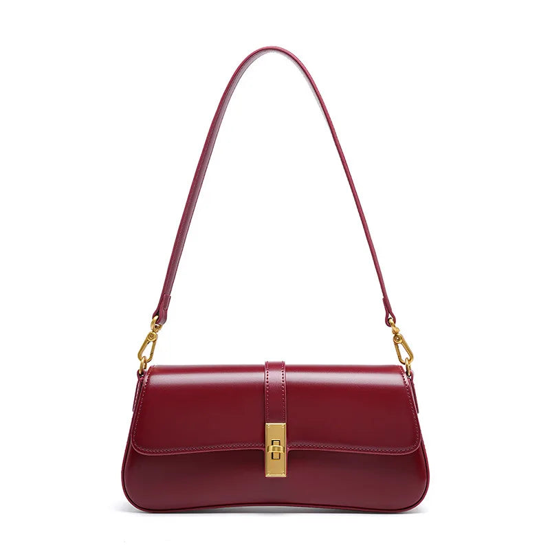 Genuine Leather Women Baguette Shoulder Bag Luxury Cowhide Solid Color Handbag Underarm Bag Fashion Ladies Shopping Bag Gift