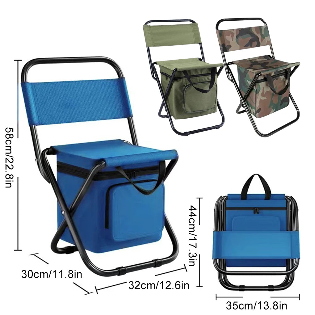 Fishing Stool Detachable Portable Folding Chair Beach Camping Chair with Cooler Bag Backrest Lightweight Outdoor Folding Chair