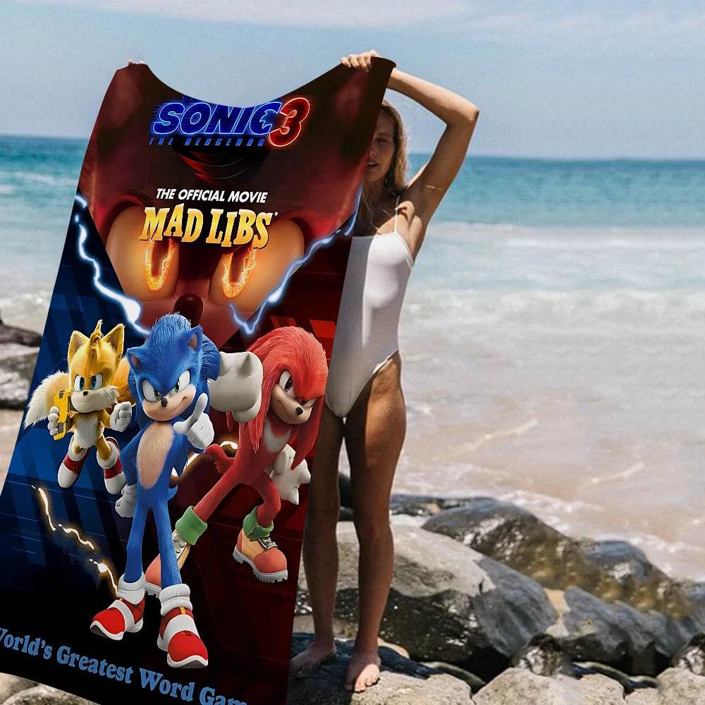 Cartoon S-Sonic Anime Beach Swimming Towel Soft Absorbent Washcloth Children's Gifts For Kids Travel Camping Gym - P12 Hub Europe