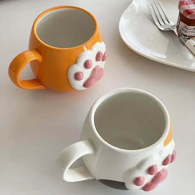 3D Relief Cat Paw Ceramic Mug Japanese Cartoon Cute Couple Cup Gift Korean Hand Drawn Retro Style Birthday Christmas Gifts - P12 Hub Europe